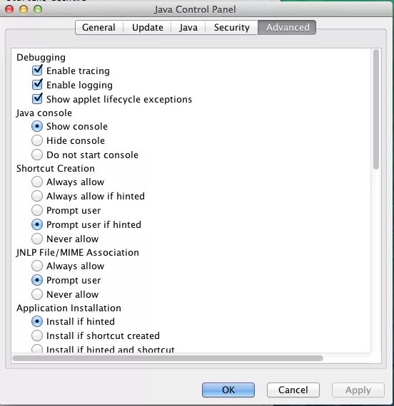 Java Control Panel.