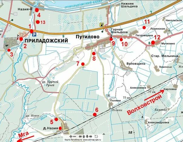 Карта кировского района ленинградской. Карта Назия Кировский район Ленинградской области. Карта Приладожский поселок Кировский район Ленинградской области. Путилово Ленинградская область на карте. Назия Путилово.