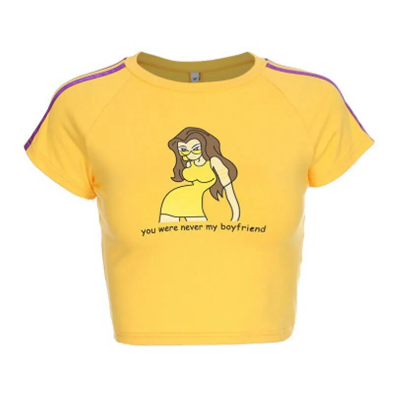 Жёлтая футболка укороченная женская с принтом. Футболка короткая «твое» с мультяшками. АЛИЭКСПРЕСС футболка женская желтая.