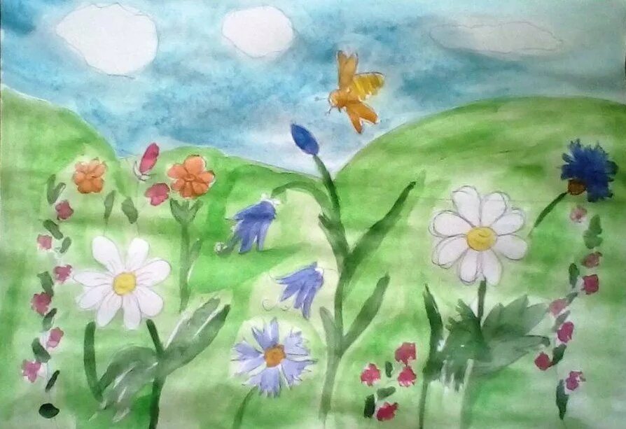 Нарисовать луг 1 класс окружающий. Летние цветы для детей рисование. Рисунок лето. Детские рисунки цветы. Детские рисунки с цветами.