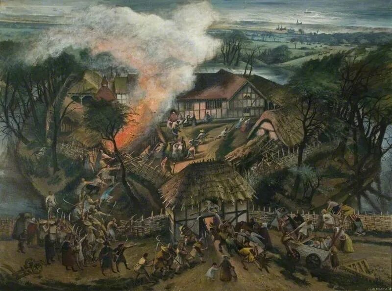 Нападение на деревню. Peasants Revolt 1381. Средневековый бунт. Нападение на деревню средневековья.