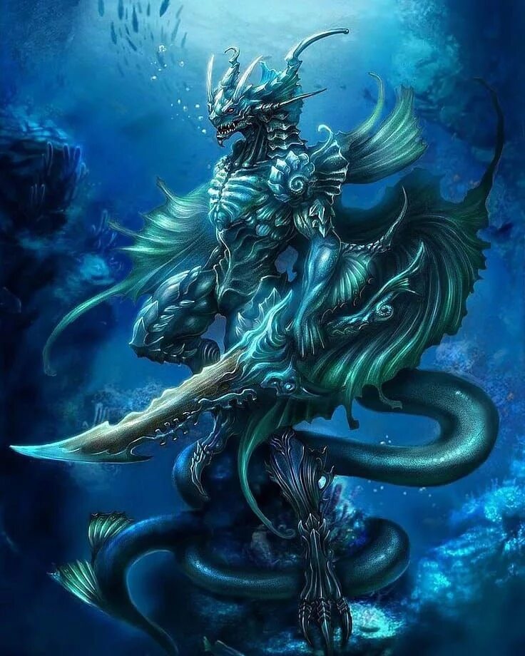 Нешимирон демон рыбы. Водный дракон. Морские Мифические существа. Морской демон.