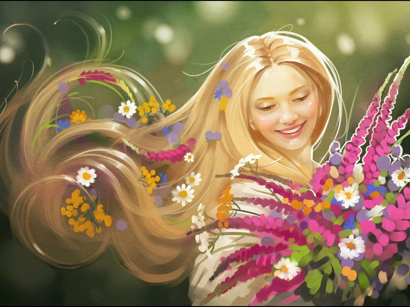 Цветок радости и вдохновения. Женщина в цветах. Девушка с весенними цветами. Счастливая женщина с цветами.