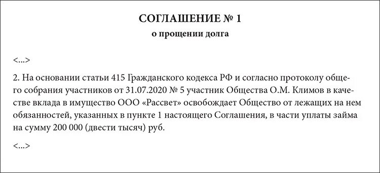 Учредитель простил долг. Соглашение о прощении долга между юридическими лицами. Уведомление о прощении долга учредителем образец. Ст 415 ГК РФ прощение долга оформление. Соглашение о прощении долга образец.