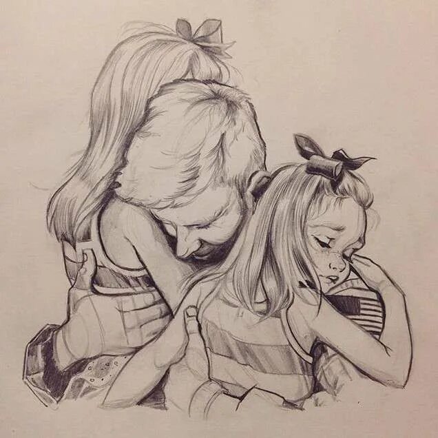 Нарисовать дочку карандашом. Рисунки карандашом. две девушки эскиз. зарисовка папа и дочка. эскиз тату две дочери.