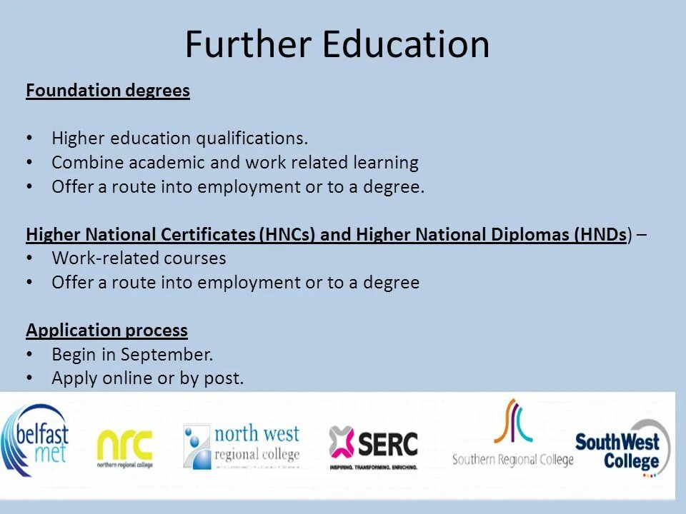 Further Education. Further and higher Education. Educational Qualification. Academic Qualifications.