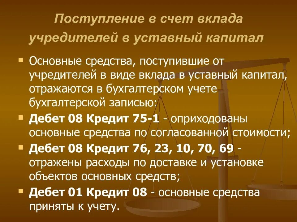 Поступление основных средств от учредителя. Уставный капитал это основные средства. Поступление вкладов от учредителей в виде материалов. Поступил вклад в уставный капитал от учредителя.