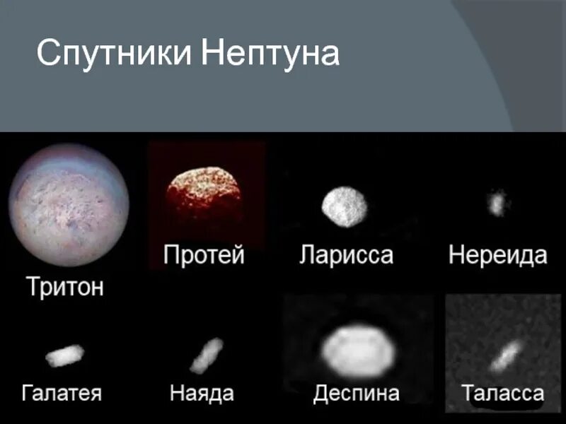 Спутники планеты нептун названия. Нептун планета спутники тритон. Естественные спутники нептуна. Самые большие спутники нептуна. Спутники нептуна тритон и нереида.