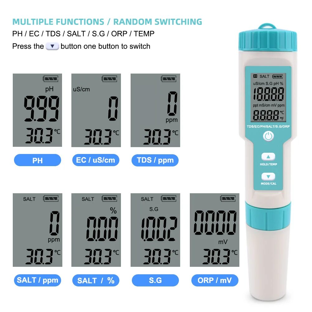 Тестер для воды TDS EC. Тестер качества воды PH/TDS/EC/ORP/salinity /s/Temp. Цифровой тестер PH ORP EC TDS 6 В 1,. C-600 PH метр. Se temp