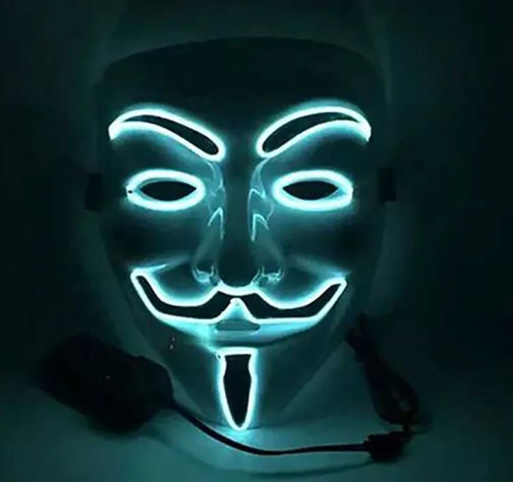 Купить светодиодную маску. Маска вендетта светящаяся шнур. Светящиеся маска Анонимуса. Маска со светодиодами. Светодиодная маска Анонимуса.