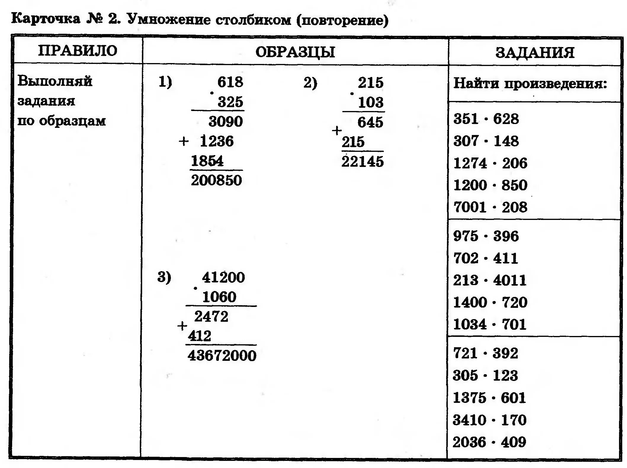 Деление многозначных чисел карточки
