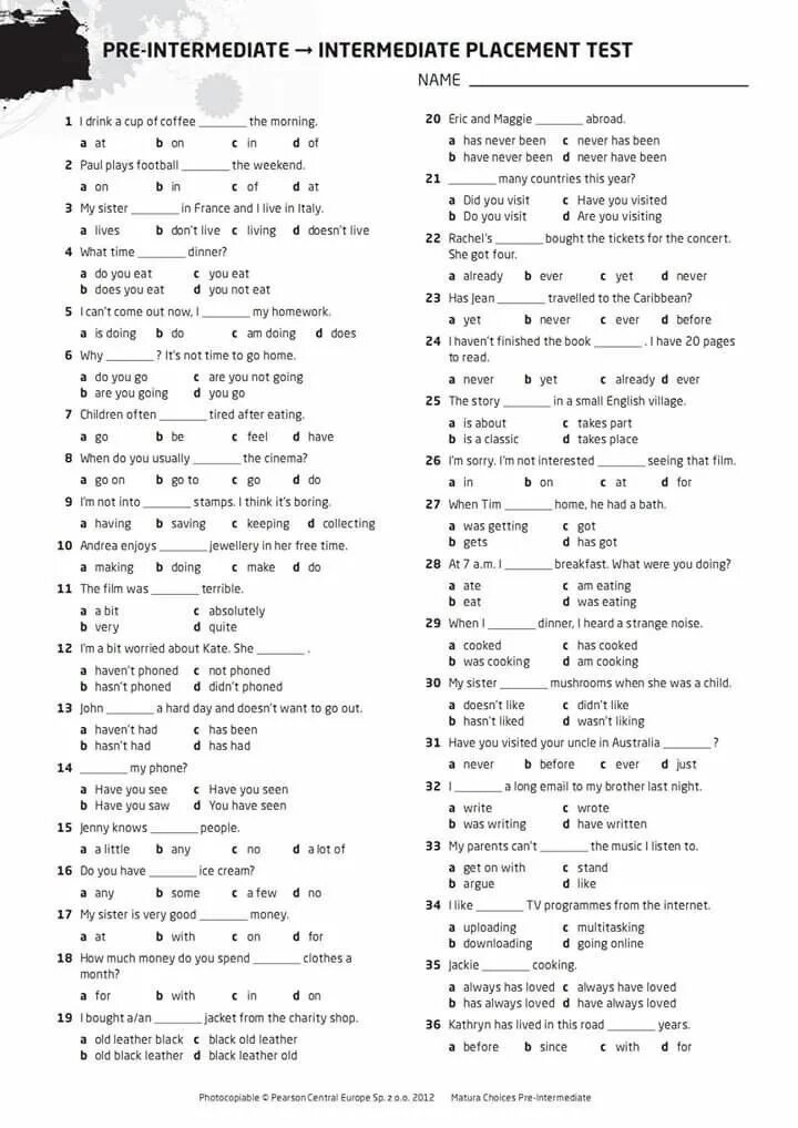 Intermediate test pdf. Тест по английскому с intermediate на upper intermediate. тест по английскому pre intermediate. pre intermediate placement test. тест pre intermediate по английскому grammar.