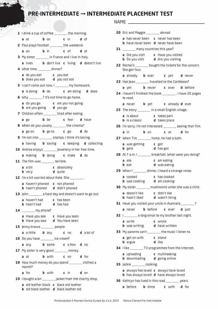 Final test ответы. Тест по английскому с Intermediate на Upper Intermediate. Тест по английскому pre Intermediate. Pre Intermediate Placement Test. Тест pre Intermediate по английскому Grammar.