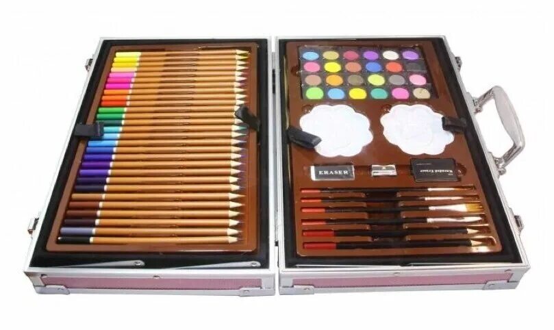 художественный набор 145 предметов в металлическом кейсе. набор для рисования в чемоданчике. чемоданчик "набор юного художника" 145 предметов zw, розовый. Mc-5040 набор художника. набор красок для рисования в чемоданчике.