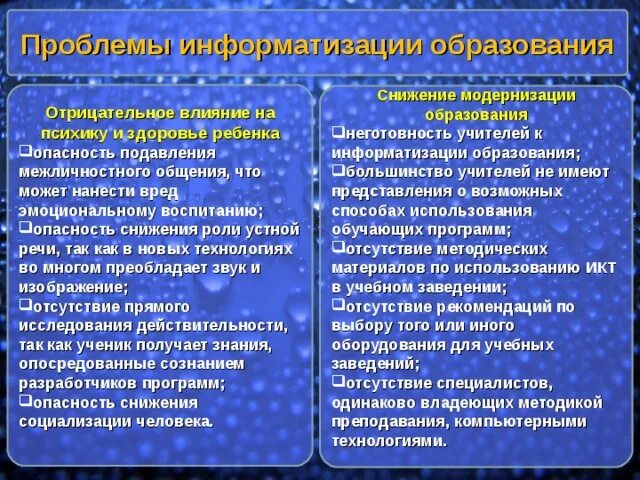 Проблемы компьютеризации. Проблемы информатизации образования. Положительные и отрицательные стороны информатизации образования. Плюсы информатизации образования.