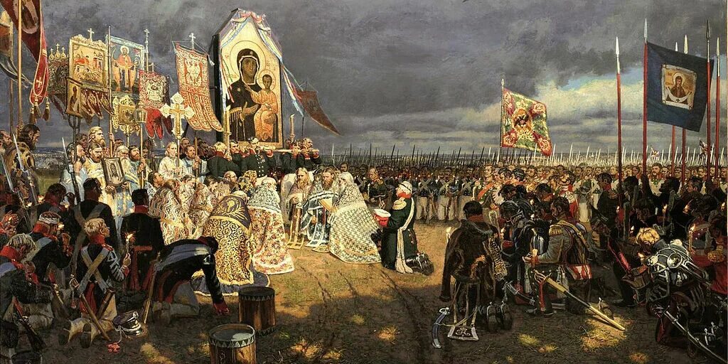 Молебен на Бородинском поле 1812. Молебен Кутузова перед бородинским сражением. Кутузов на Бородинском поле 1812. Кутузов 1812 Казанская икона Божией матери. Крестные войны