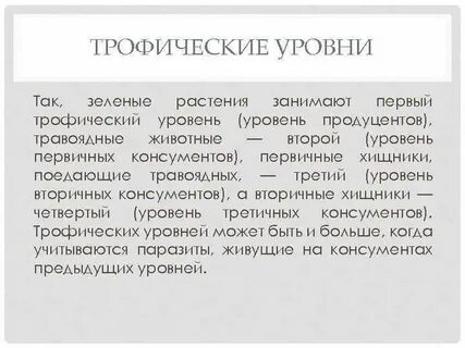 Характеристика трофических уровней