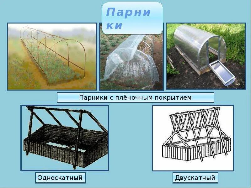 Парник. Парник односкатный. Конструкции укрытия для парника. Типы парников и теплиц. Сооружения защищенного грунта