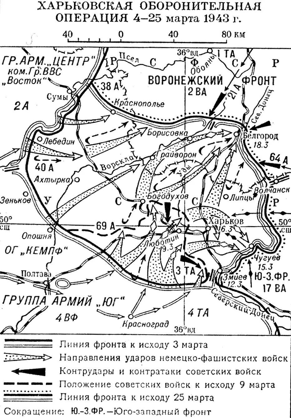 Харьковская наступательная операция 1943 года. Фронт на харьковском направлении