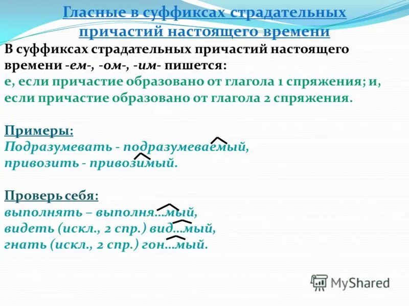 Гласная перед суффиксом страдательных причастий