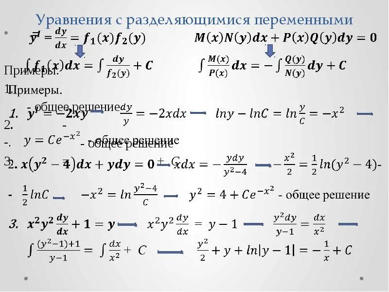 Решение уравнений с разделяющимися переменными. Ду 1 порядка с разделяющимися переменными примеры. алгоритм решения ду 1 порядка с разделяющимися переменными. уравнение с разделяющимися переменными пример.
