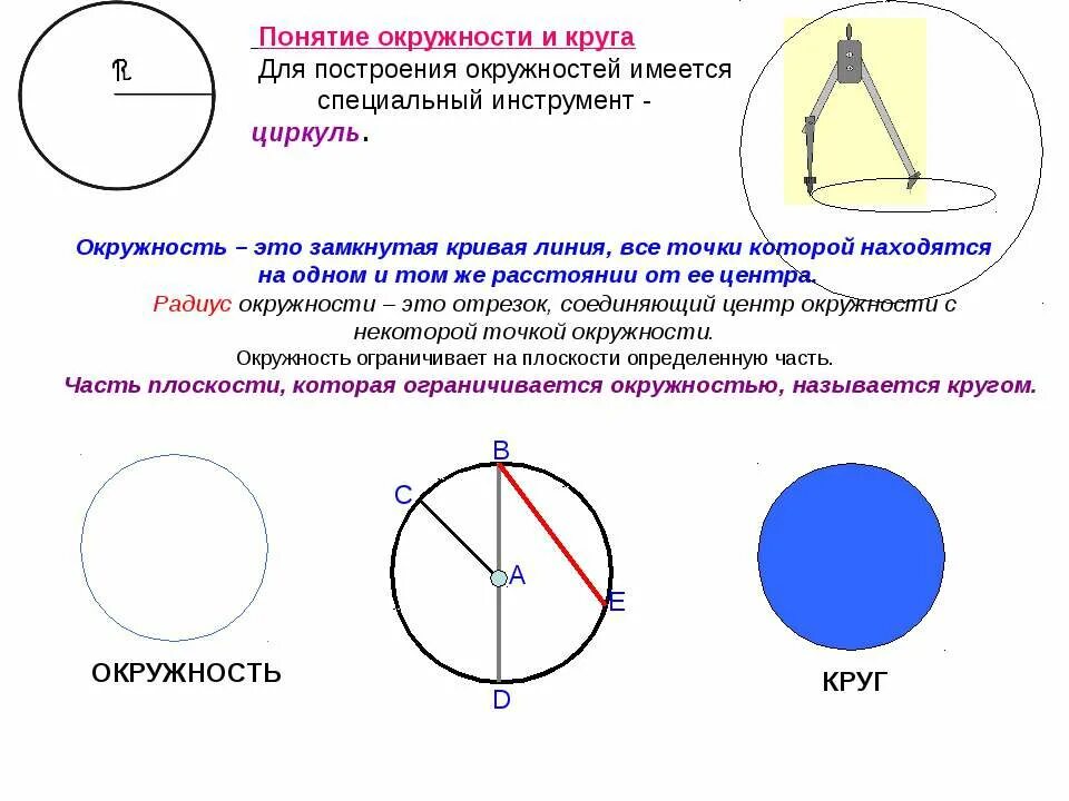 Содержание понятия круг. Окружность. круги и окружности. понятие окружности. понятие круг и окружность.
