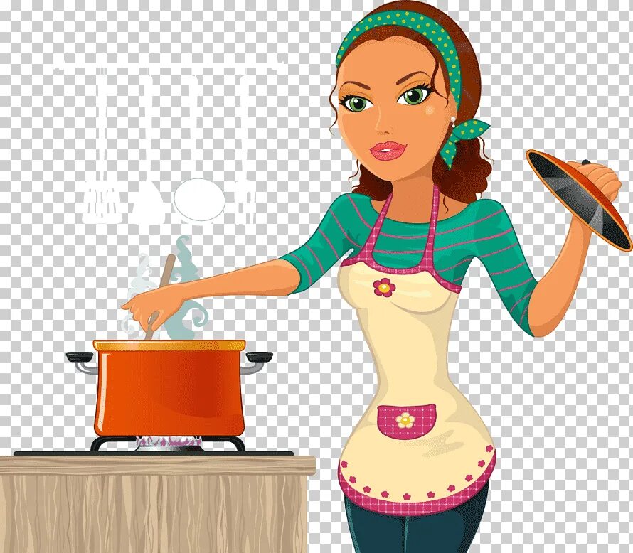 Девушка повар. Домохозяйка рисунок. Рисования женщина на кухне. Готовка мультяшная. Мама приготовила обед