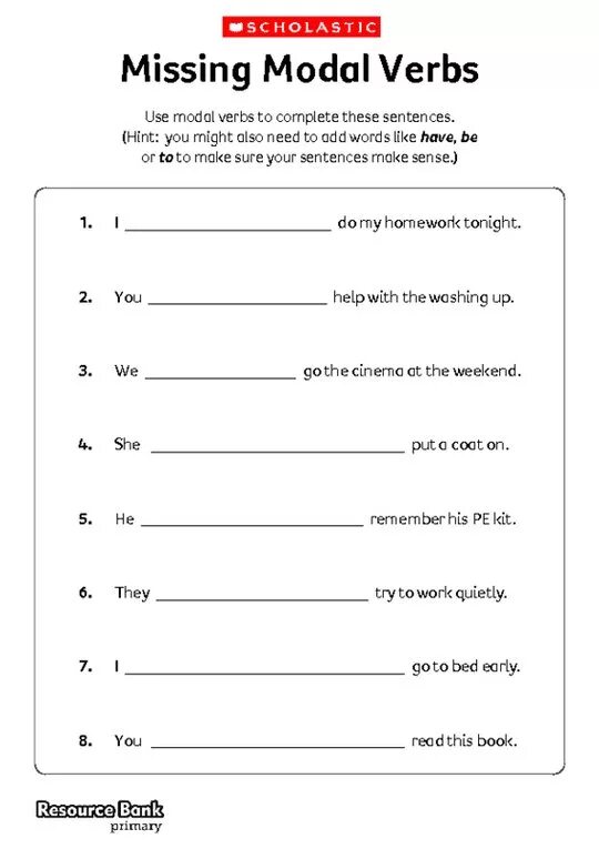 Find the verb missing. Modal verbs worksheets. modal verbs activities. modal verbs elementary. modal verbs exercises.