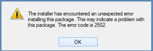 Ошибка Windows installer package. The installer has encountered an unexpected Error installing this package 2503. Error 2502 2503. Код ошибки виндовс unexpected.