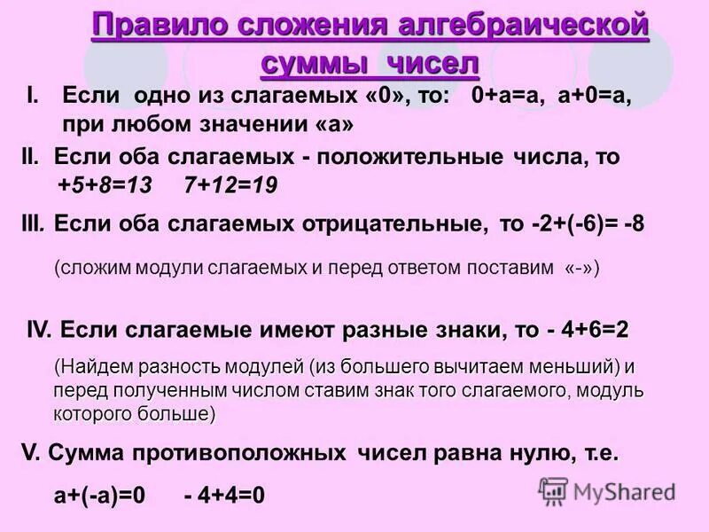 Приведите пример суммы двух натуральных чисел. Правило алгебраической суммы. Как записать алгебраическую сумму. Как найти алгебраическую сумму. Алгебраические расчеты.