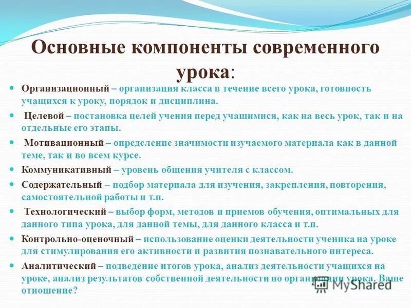 Содержательный компонент урока. Содержательный компонент урока. Компонент современного урока. Компонент современного урока. Элементы современного урока.