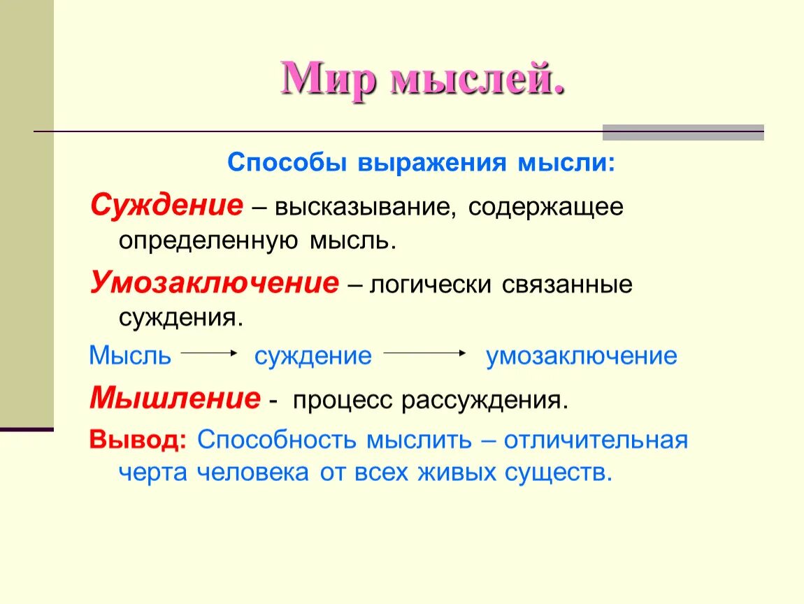 Мир идей мыслей. Формы выражения мысли. Высказывание содержащее определенную мысль. Способы выражения мыслей. Основные формы выражения мыслей.