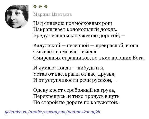 Основная мысль стихов цветаевой. Над синевою подмосковных рощ Цветаева анализ.