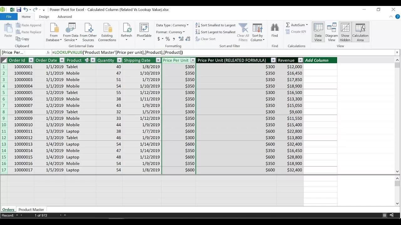 Dax column. Power pivot. power pivot 2019. power pivot excel. lookupvalue dax.