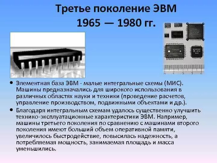 Третье поколение – Интегральные схемы(1965-1980 г.г.). Поколение ЭВМ 3 поколение элементная база. Третье поколение поколение ЭВМ IBM—360,. ЭВМ третьего поколения (1965-1980).. Элементная база третьего поколения