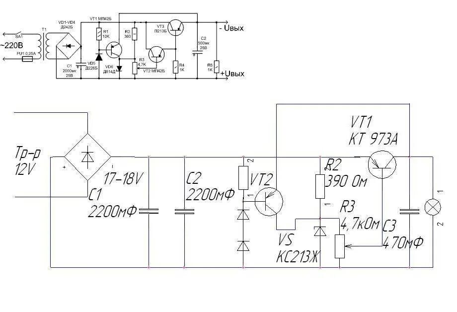 Регулируемый блок питания с защитой от кз схема. Схема лабораторного блока питания на транзисторах кт 827. Схема блока питания с регулировкой напряжения с защитой от кз. Схема блока питания на транзисторах с защитой от кз.