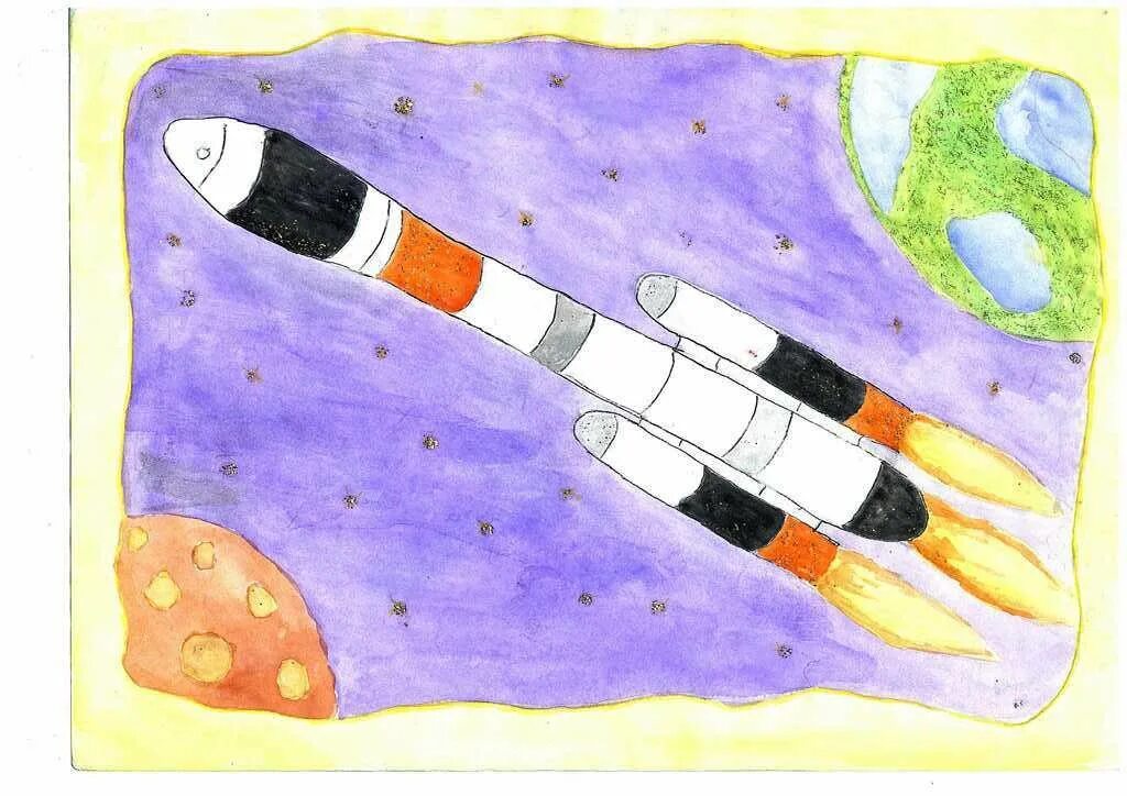 Рисунок на день космонавтики 4 класс легкие. Космос рисунок. Рисунок на тему космос. Рисование космос. Рисунок космонавтики.