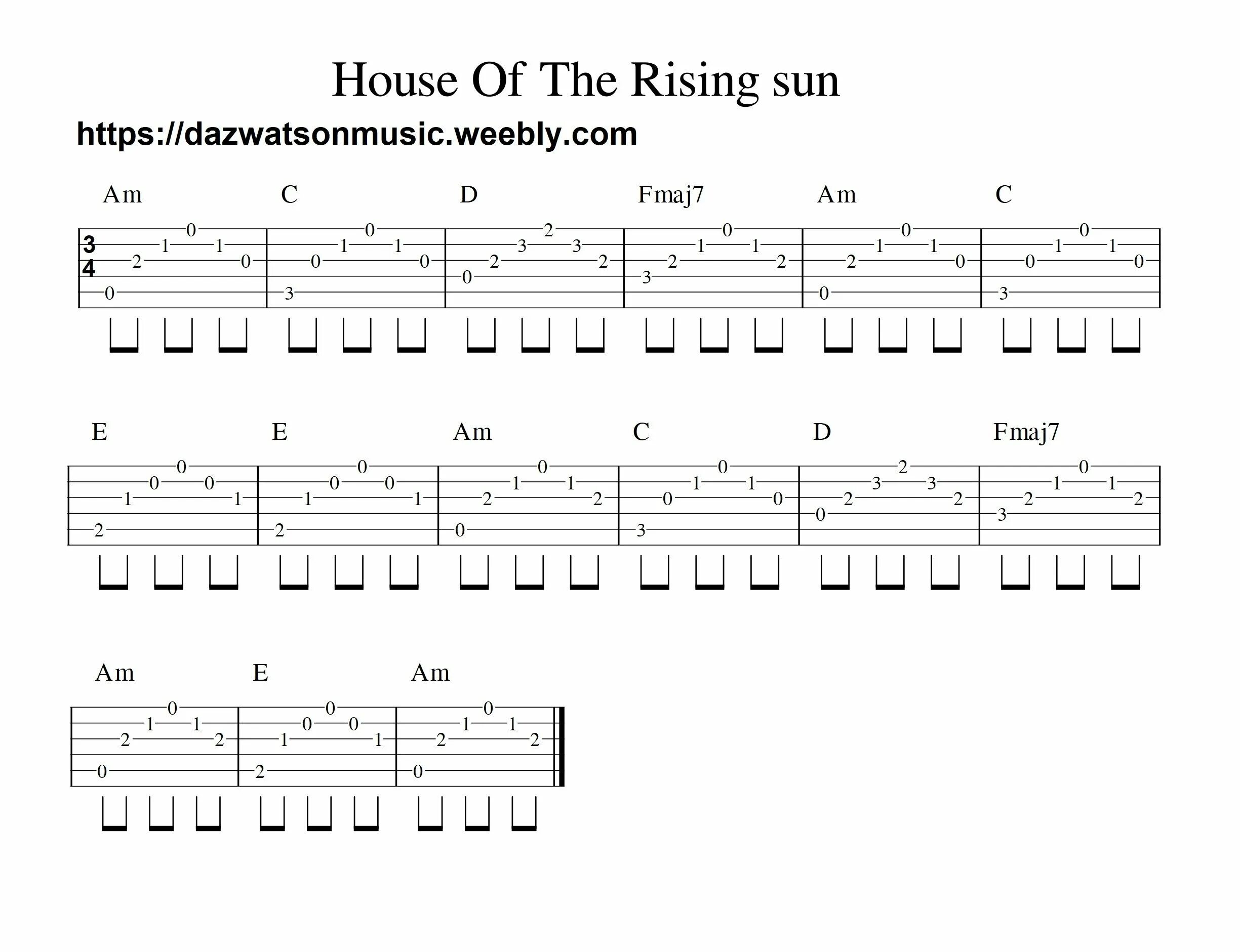 Простые разборы на гитаре. House of the Rising Sun аккорды на гитаре. House of the Rising Sun табы для гитары. Табулатура House of Rising Sun. Табы для гитары Rising Sun.