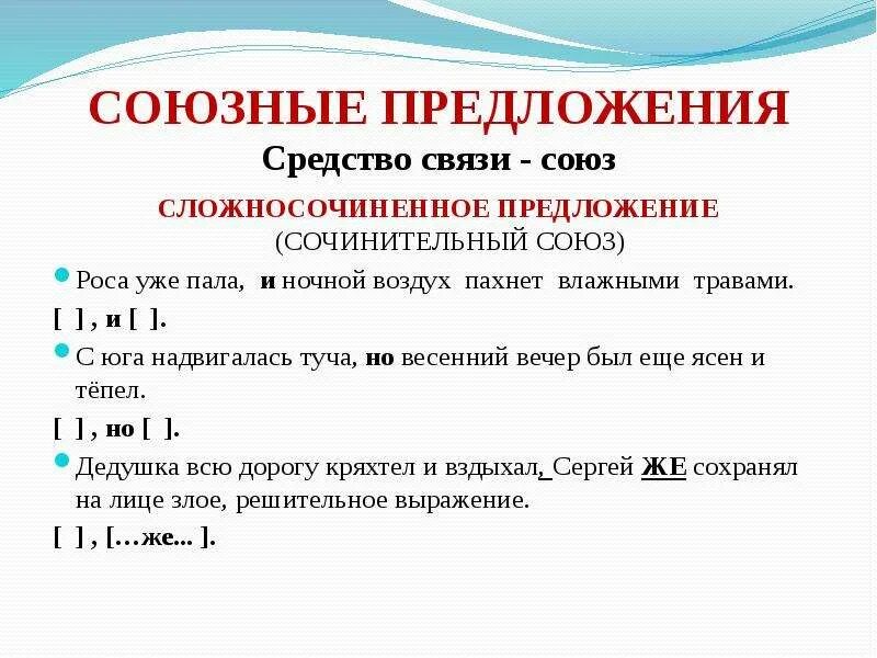 Составить 2 союзные предложения