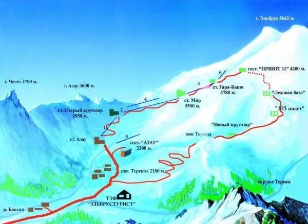 Расстояние азау. Поляна Азау -Эльбрус маршрут. Эльбрус гора восхождение маршрут. Гора Чегет схема. Ледовая база Эльбрус Терскол.