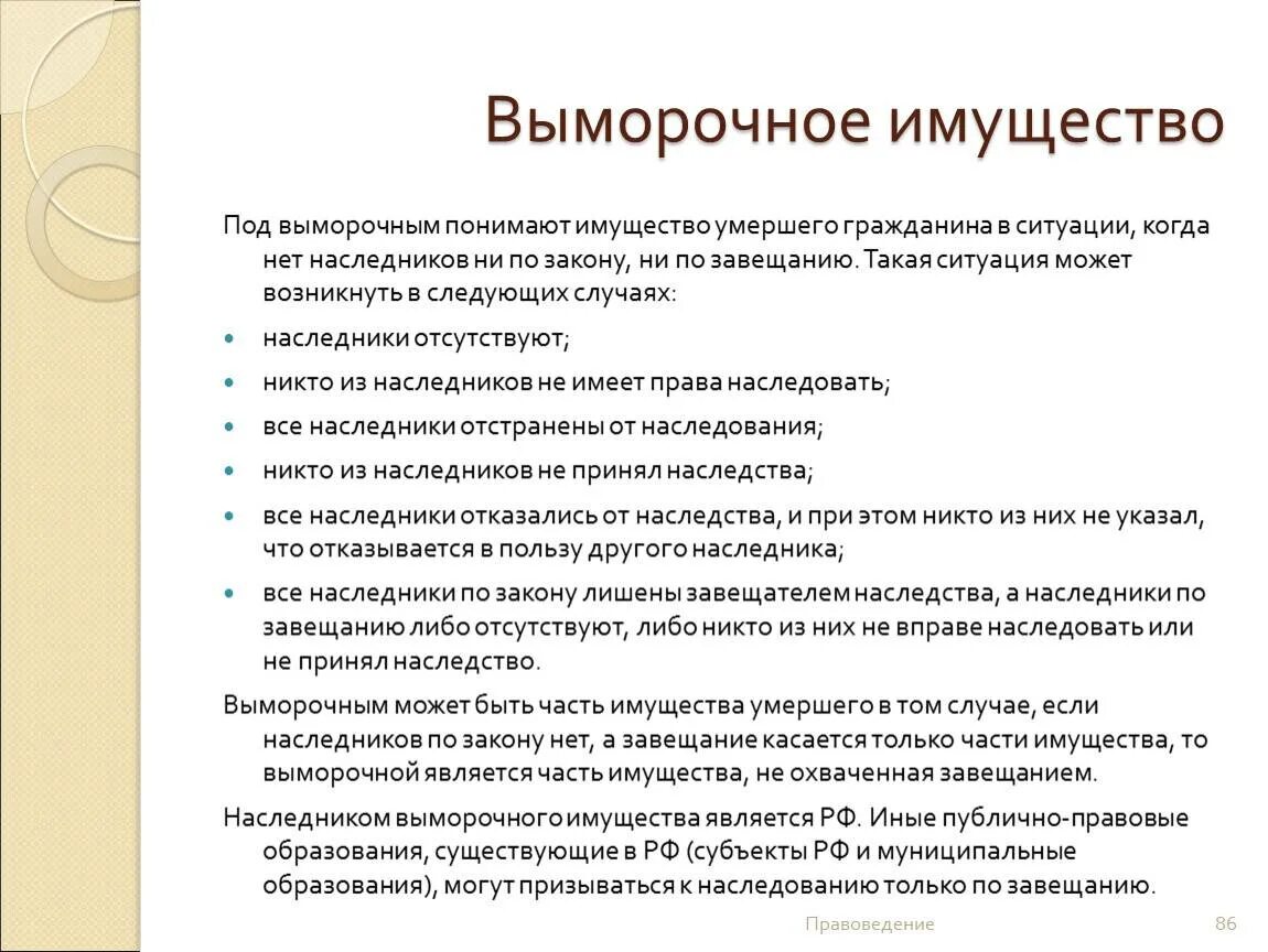 Имущества наследникам или наследнику после. Выморочное имущество. Наследство выморочное имущество. Признание наследства выморочным. Порядок наследования выморочного имущества.