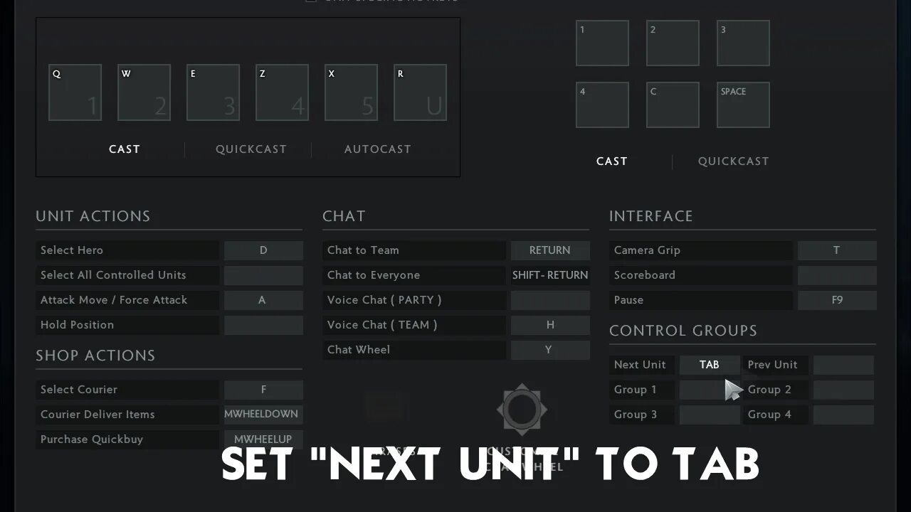 Cast unit. Стандартная раскладка в доте. Стандартные бинды в доте. Кнопки на МИПО. Раскладка кнопок МИПО.