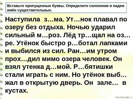 Текст с падежами имен существительных
