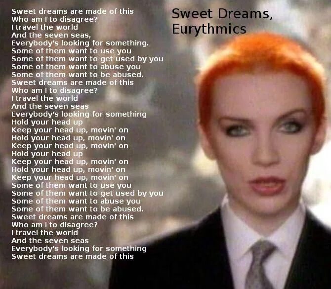 Eurythmics, Annie Lennox, Dave Stewart. Eurythmics Энни Леннокс. Eurythmics, Annie Lennox, Dave Stewart - Sweet Dreams (are made of this). Энни Леннокс Sweet Dreams are made of this. This dreams песня