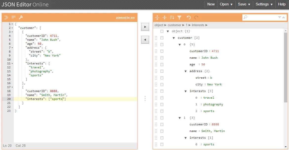 Json results. Редактор json. Типы данных json.