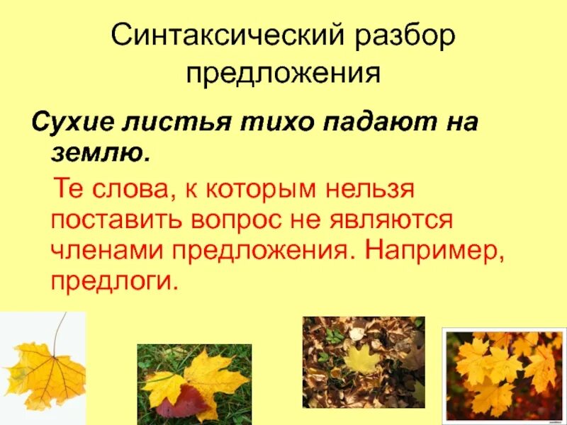 Осиновый лист тихо падает. Лист предложений. листочки синтаксический разбор. синтаксический разбор предложения сухие листья тихо падали на землю. синтаксический разбор предложения листья.