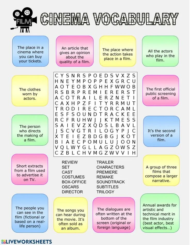 Урок английского cinema. Задание на тему movies. Cinema worksheets. Vocabulary about movies. Cinema worksheets.