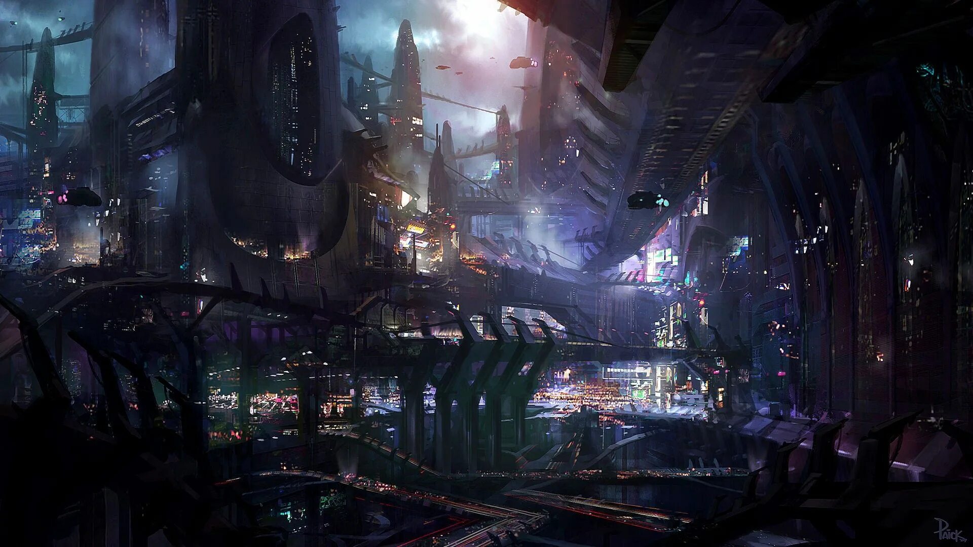 Мегабашня киберпанк. Sci-Fi Art город киберпанк. Fantasy Cyberpunk город. Фантастический город.