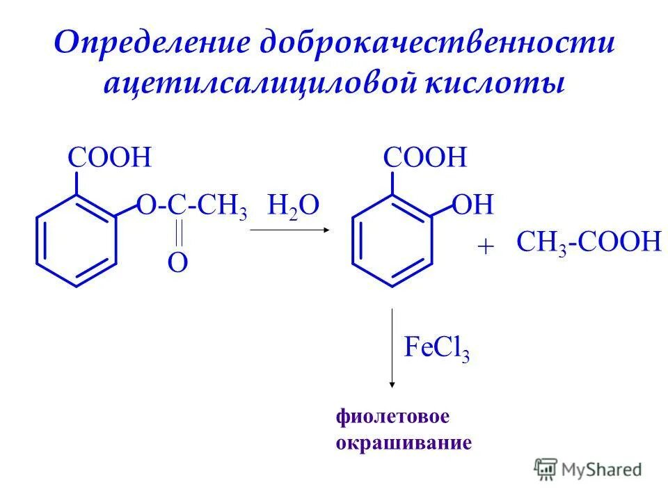 Подлинность гф. Ацетилсалициловая кислота плюс fecl3. Ацетилсалициловая кислота и хлорид железа 3 реакция. Ацетилсалициловая кислота fecl3 реакция. Салициловая кислота с fecl3 фармакопея.
