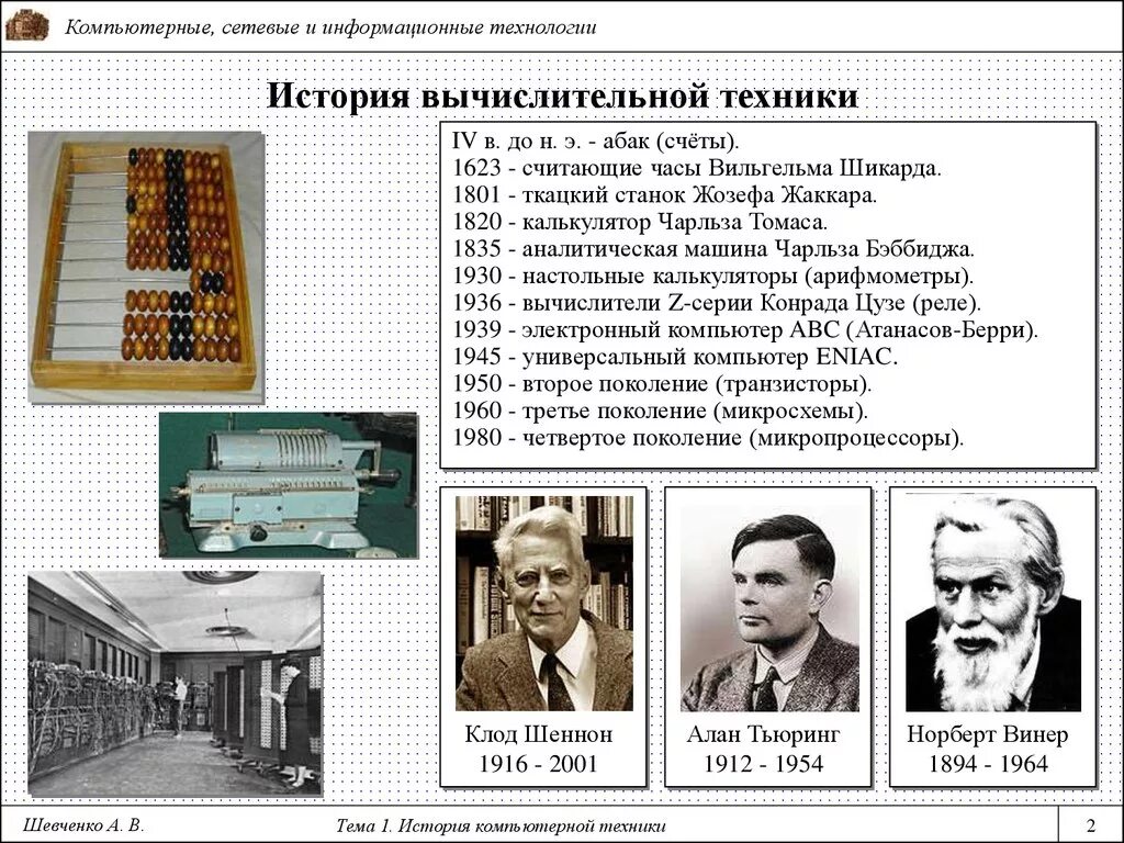 Реферат на тему история информатики. История развития вычислительной техники. История развития вычислительных техник. История развития вычислительной техники Информатика. История вычислительной техники 10 класс Информатика.